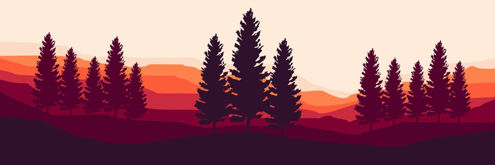 Wall Mural - pine tree silhouette at mountain landscape vector illustration design for wallpaper design, design template, background template, and tourism design template