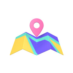 3D Rendering Map Location Icon To Find Location.