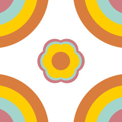 Wall Mural - Retro 60s - 70s style with a rainbow hippie sun in a simple linear style. Naive boho style by hand, festival of colors and music, signs of peace and free love