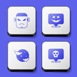 Set Frankenstein face, Happy Halloween holiday, Moon and stars and Skull icon. White square button. Vector