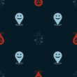 Set Skull, Voodoo doll and Happy Halloween holiday on seamless pattern. Vector