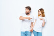 © SHOTPRIME STUDIO - man and woman wearing white t-shirts fashion studio design casual wear