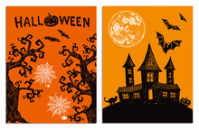 Halloween Horror Night Vector Background. Hand Drawn Illustration.	