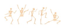 Dancing And Running Skeletons. Dead People Are Jumping Merrily And Standing On Their Hands Creepy Abstract Dial Made Of Vector Bone Figures.