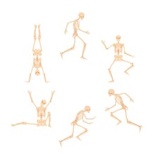 Circle Of Dancing And Running Skeletons. Dead People Are Jumping Merrily And Standing On Their Hands Creepy Abstract Dial Made Of Vector Bone Figures.