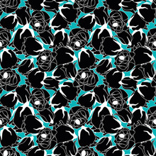 Vector Black White Roses Seamless Pattern On Blue Background. Perfect For Fabric, Scrapbooking, Wallpaper Projects.