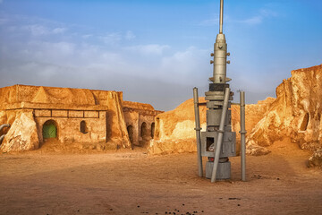 abandoned scenery of the planet Tatooine for the filming of Star Wars in the Sahara Desert