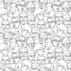 One line art face woman and man seamless pattern. Modern minimalist abstract portrait. Seamless background