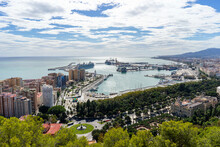 Panoramic View Of The Port Of Malaga From The Gibralfaro Castle