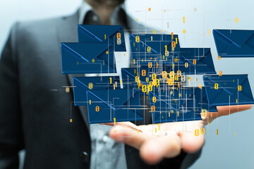 express envelope and parcel abstract technology background. Business quantum internet network communication and high speed parcel