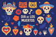 © girafchik - Cute set of mexican elements for Day of the dead Dia de los Muertos holiday. Childish print for cards, stickers, patches and apparel.