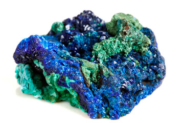 Wall Mural - Macro mineral stone malachite with azurite on white background