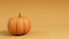 Contemporary Autumn Wallpaper With Pumpkin On Mid Yellow Background.
