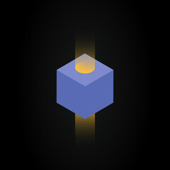 Violet 3D Cube with a Ray of Light from a Hole. Decorative Isolated Graphic Element. Vector illustration