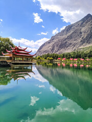 Vertical shot of the Shangrila resort in Skardu