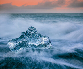 Diamond Beach Iceland with ice blocks and heavy currents