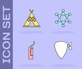 Sticker - Set Cowboy bandana, Indian teepee or wigwam, Dynamite bomb and Hexagram sheriff icon. Vector