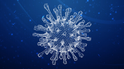 Wall Mural - Virus as 3D mesh is detected on blue abstract background in cyberspace during scan. 3D Illustration.