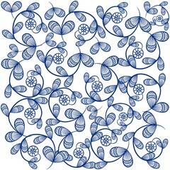 Wall Mural - Vector design in Mexican flower style pattern with colors in blue and armed in continuous