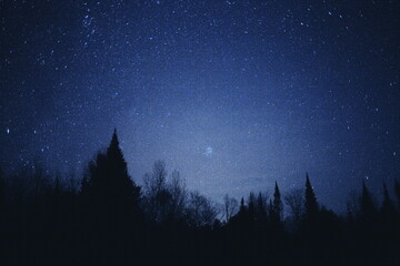 starry night sky in ontario, canada. astrophotography image of the constellation pleiades.