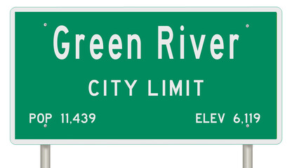 Wall Mural - Rendering of a green Wyoming highway sign with city information