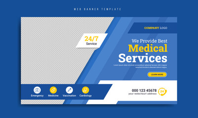 Wall Mural - healthcare and medical business marketing social media web banner template design with abstract geom