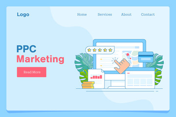 Wall Mural - ppc marketing campaign, website traffic growth, hand clicking ads on search engine page, money spend