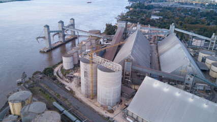 Wall Mural - Aerial shot of a construction site on a river bay