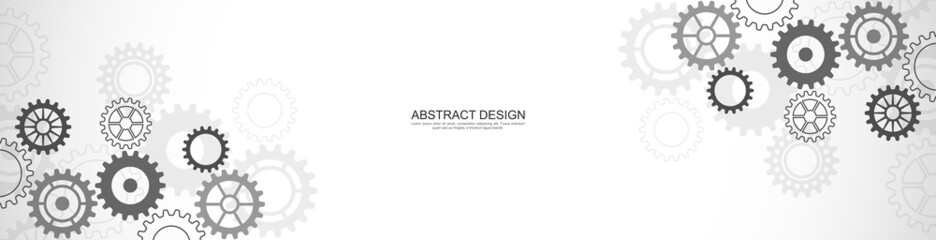 Wall Mural - Website header or banner design with cogs and gear wheel mechanisms. Concepts and ideas for digital technology and engineering design. Abstract technical background of mechanical engineering