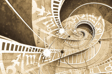 Leinwandbilder - Droste effect background based on Prague astronomical clock. Abstract design for concepts related to astrology and fantasy.