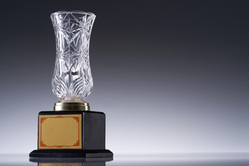 Wall Mural - Blank glass trophy mockup, Empty acrylic award design mock up. Transparent crystal prize plate template.