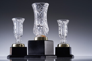 Wall Mural - Blank glass trophy mockup, Empty acrylic award design mock up. Transparent crystal prize plate template.