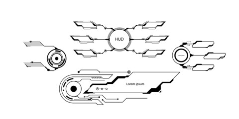 Wall Mural - HUD Futuristic Elements Set With Virtual Hi Scifi Technology Gadget Interface For Game App UI Illustration.