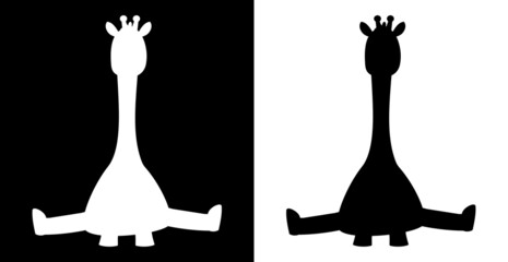 Sticker - Sitting giraffe with shadow form of a color in black and white  