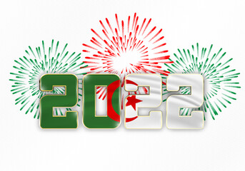 Sticker - 2022 New Year background with national flag of Algeria and fireworks