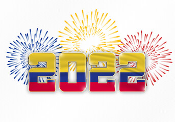 Wall Mural - 2022 new year background with national flag of Colombia and fireworks