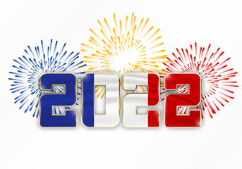 Poster - 2022 new year background with national flag of France and fireworks