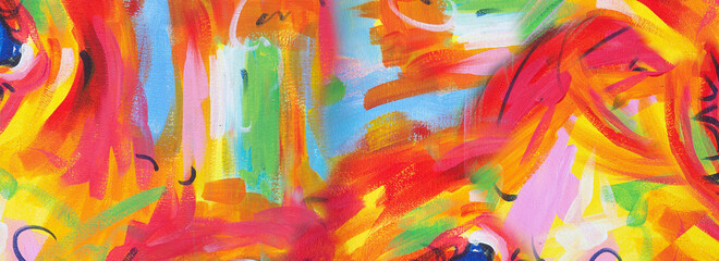 Hand drawn painting abstract art panorama background colors texture design illustration..