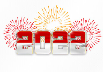 Poster - 2022 new year background with national flag of Indonesia and fireworks