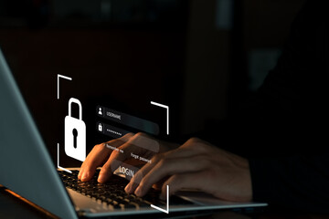 Concept of cyber security, information security and encryption, secure access to user's personal information, secure Internet access, cybersecurity.
