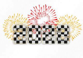 Wall Mural - Happy New Year and Merry Christmas 2022 New Year background with checkered racing flag and firework