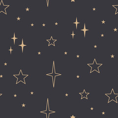 Wall Mural - Sky seamless pattern with Mystical and Astrology elements, Space objects, planet, constellation, moon, stars, sun. Astronomy themed background texture. Starry motive.