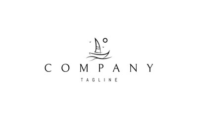 Wall Mural - vector logo on which the abstract image of a yacht on a background of the sunny sky.