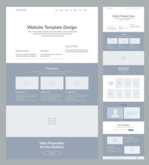 Wall Mural - modern and adaptive website design template for development. landing page wireframe.