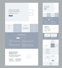 Wall Mural - modern and adaptive website design template for development. landing page wireframe.