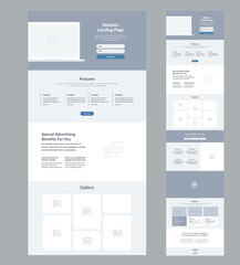Wall Mural - modern and adaptive website design template for development. landing page wireframe.