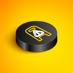 Wall Mural - Isometric line Wet floor and cleaning in progress icon isolated on yellow background. Cleaning service concept. Black circle button. Vector