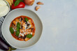 pasta alla norma with eggplant ricotta tomato sauce copy space
