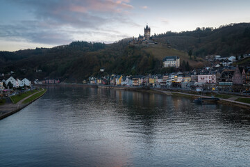 Poster - Cochem Skyline at sunset with Cochem Castle - Cochem, Rhineland-Palatinate, Germany