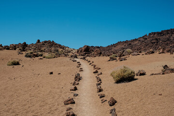Canvas Print - walkway in desert landscape or hiking path on mountain, Teide, Tenerife -